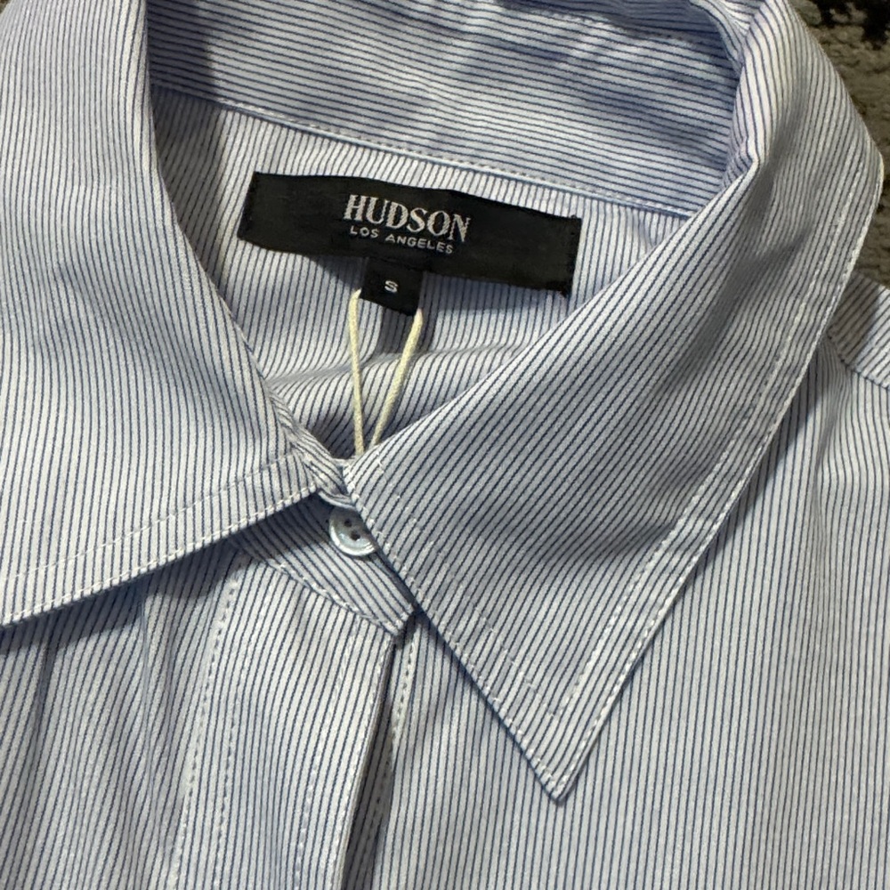 Pinstriped Button-Up tie front blouse - Picture 3 of 8
